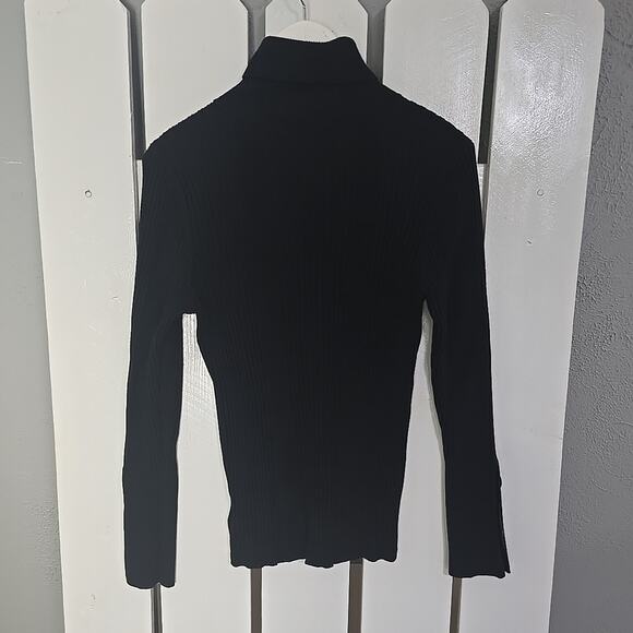 Anthro Moth Black Fitted Ribbed Turtleneck Sweater Top Size XL Academia Goth - Picture 4 of 11